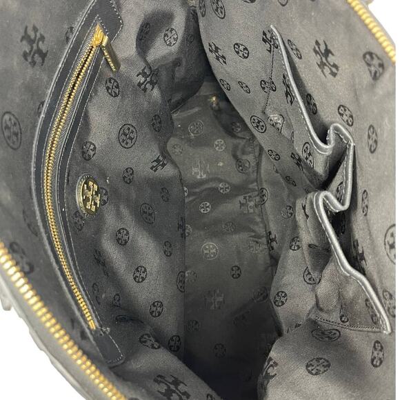 Tory Burch Robinson Logo Monogram Leather Dome Tote Shoulder Bag Black Gold - Picture 12 of 14